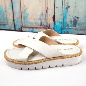 STUART WEITZMAN White 1/2" Platform Roza Wedge Slide Sandals